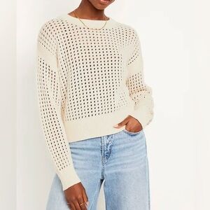 NEW Old Navy Cotton open Eyelet design Sheer Knit Oversized Cream Sweater XL